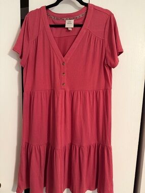 Knox Rose Rose-Pink Tiered V-Neck Midi Dress